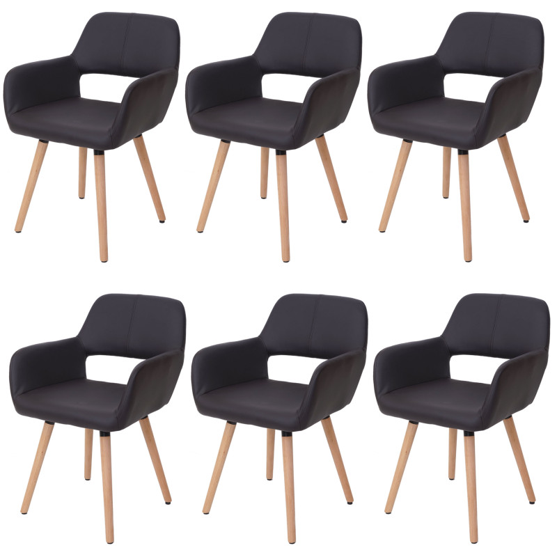 6x chaise de salle à manger II, fauteuil, design rétro des années 50 - similicuir, marron