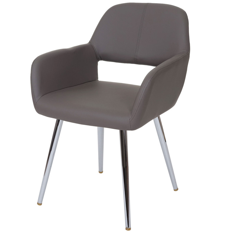 Chaise de salle à manger design rétro, cuir synthétique - gris