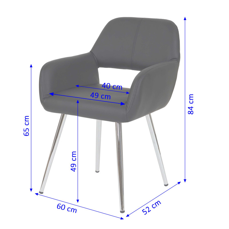 Chaise de salle à manger design rétro, cuir synthétique - gris