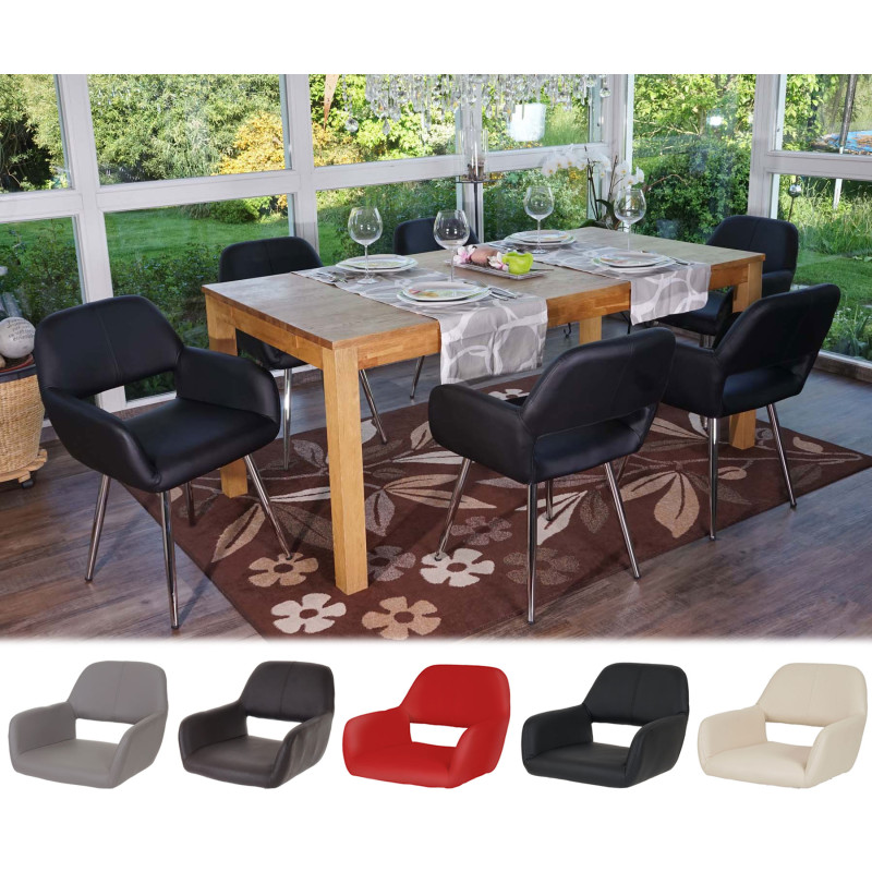 6 x chaise de salle à manger design rétro, cuir synthétique - gris