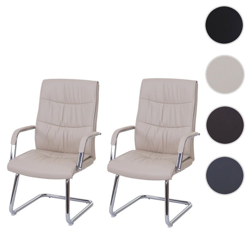 2x chaise de conférence chaise visiteurs cantilever, similicuir - crème