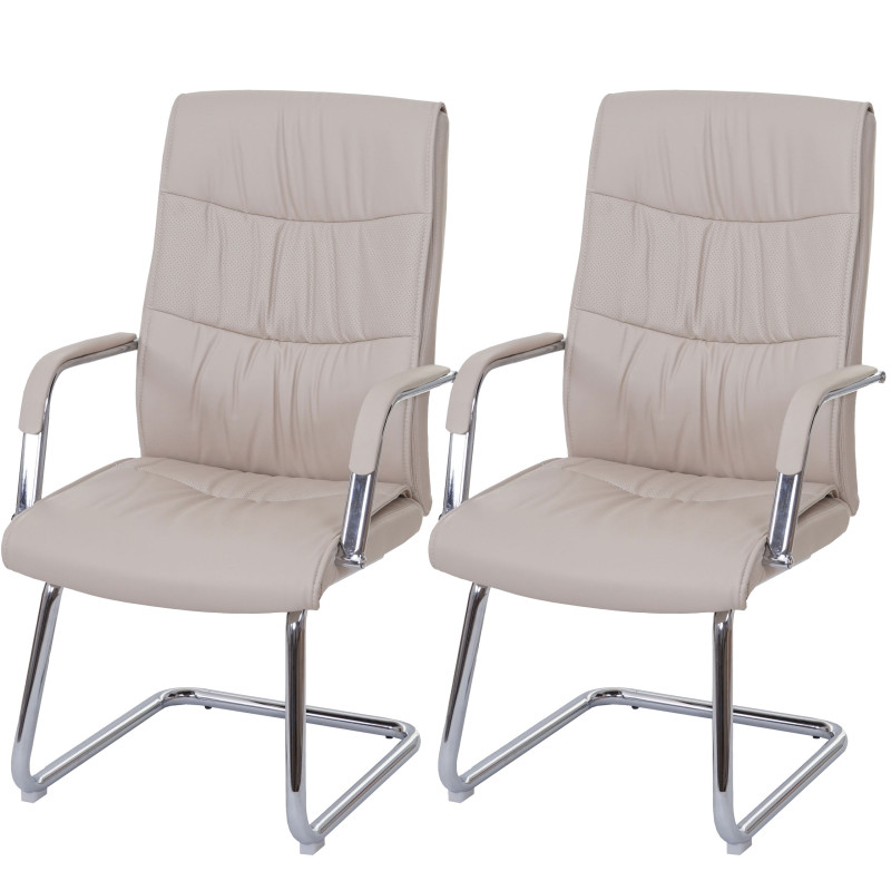 2x chaise de conférence chaise visiteurs cantilever, similicuir - crème