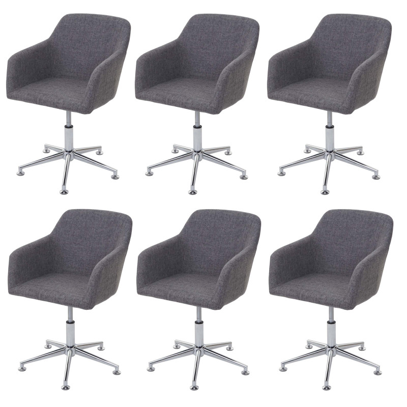 6x chaise de salle à manger fauteuil pivotant, réglable en hauteur - tissu, gris