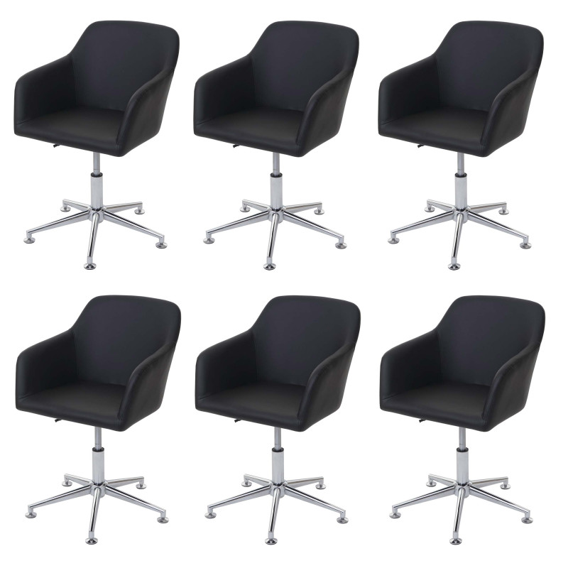 6x chaise de salle à manger fauteuil pivotant, réglable en hauteur - similicuir, noir