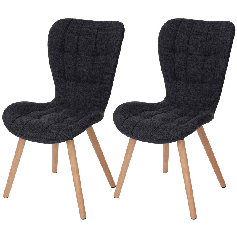 2x chaise de salle à manger fauteuil, style rétro années 50 - tissu, gris foncé