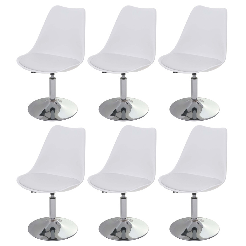 6x Chaise pivotante Malmö T501, réglable en hauteur, cuir synthétique - blanc