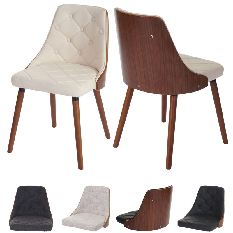 2x chaise de salle à manger chaise visiteur, aspect noix, bois cintré - tissu crème/gris