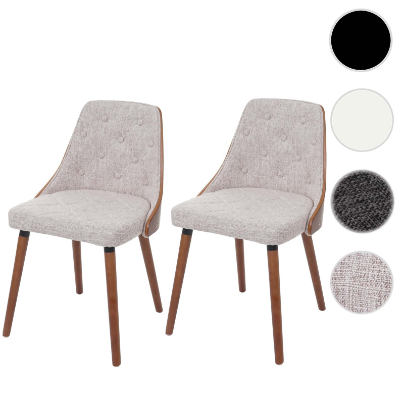 2x chaise de salle à manger chaise visiteur, aspect noix, bois cintré - tissu crème/gris