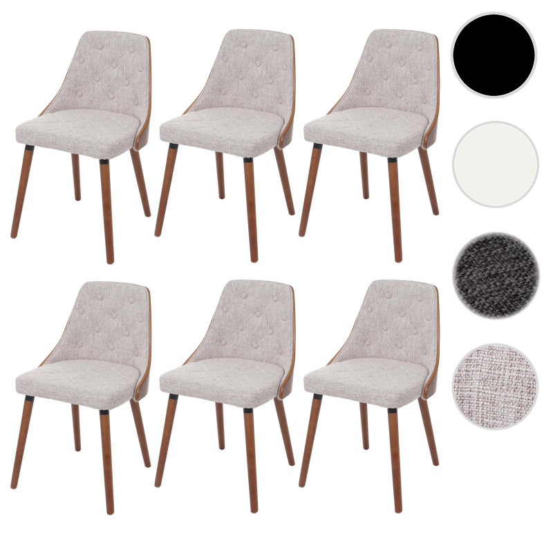 6x chaise de salle à manger chaise visiteur, aspect noix, bois cintré - tissu crème/gris