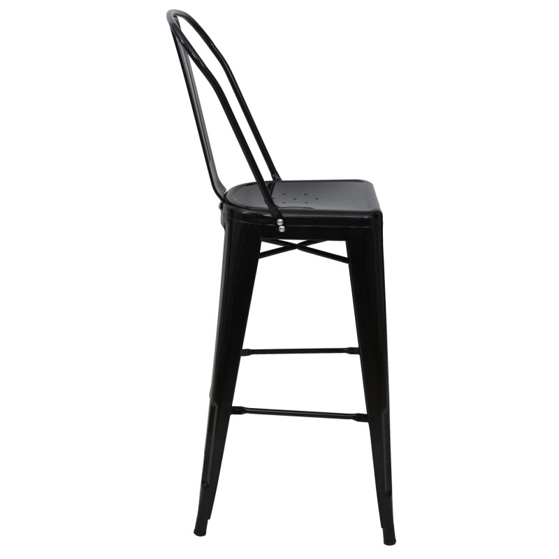 Tabouret de bar chaise de comptoir avec dossier, métal, design industriel - noir