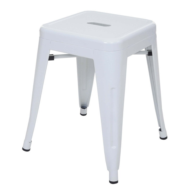 Tabouret en métal désign industriel métallique, empilable - blanc