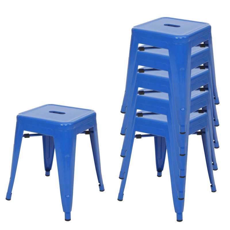 6x Tabouret en métal désign industriel métallique, empilable - bleu