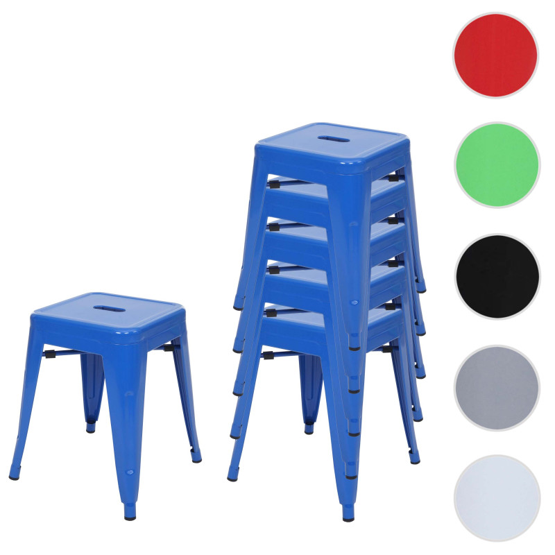 6x Tabouret en métal désign industriel métallique, empilable - bleu