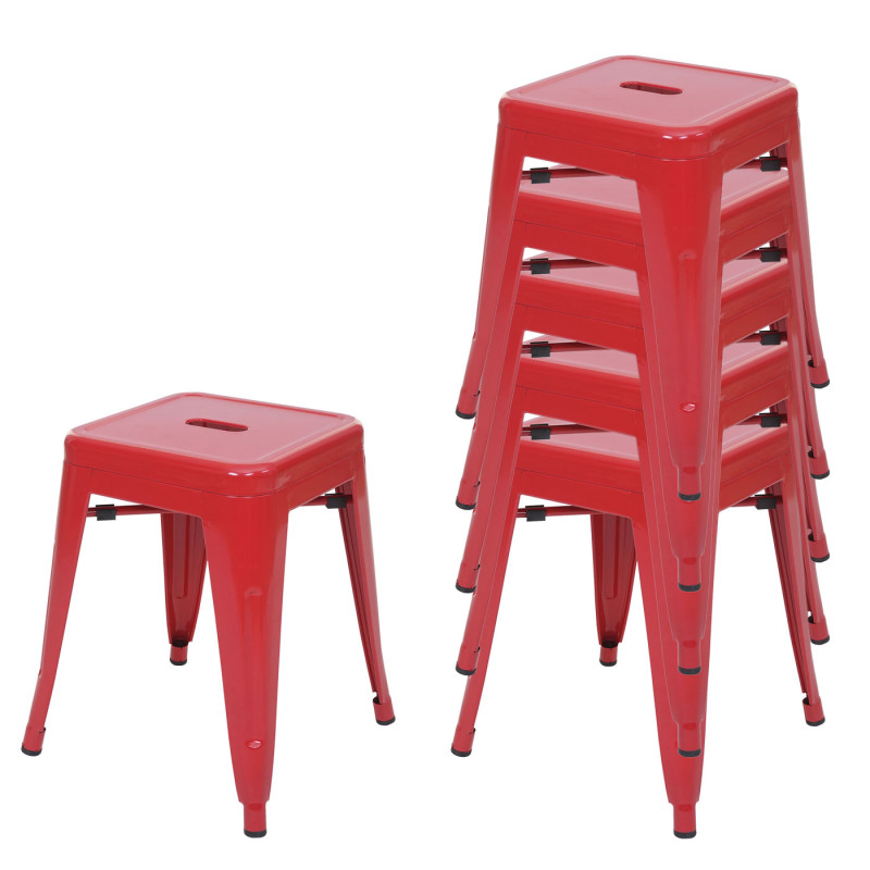 6x Tabouret en métal désign industriel métallique, empilable - rouge