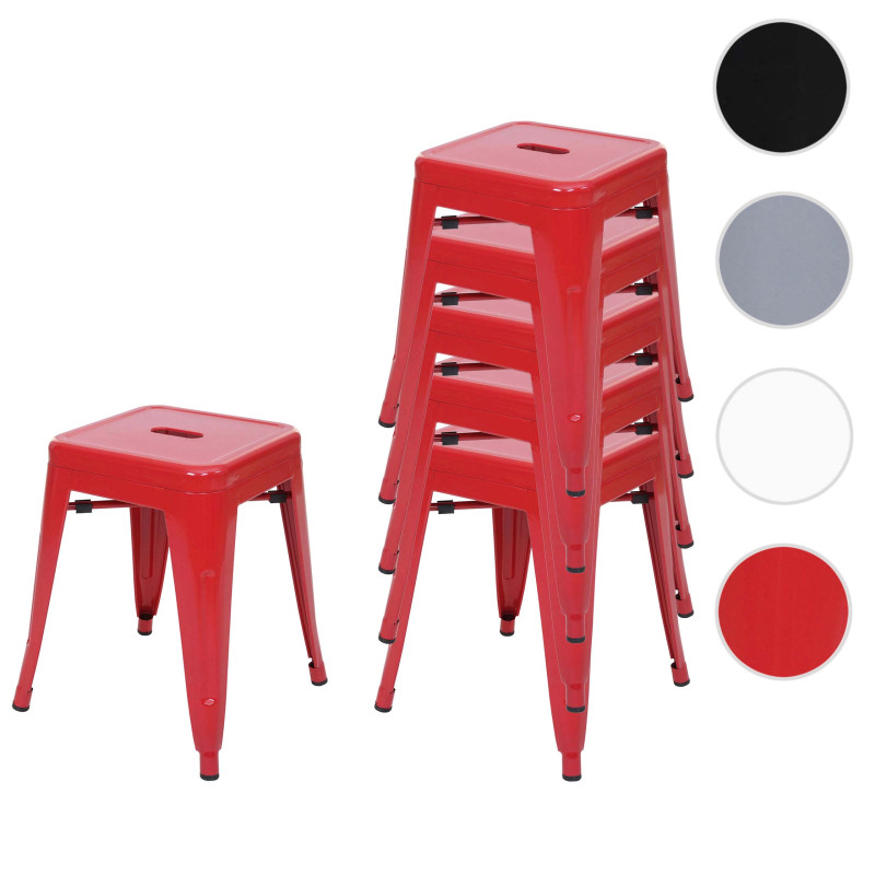 6x Tabouret en métal désign industriel métallique, empilable - rouge