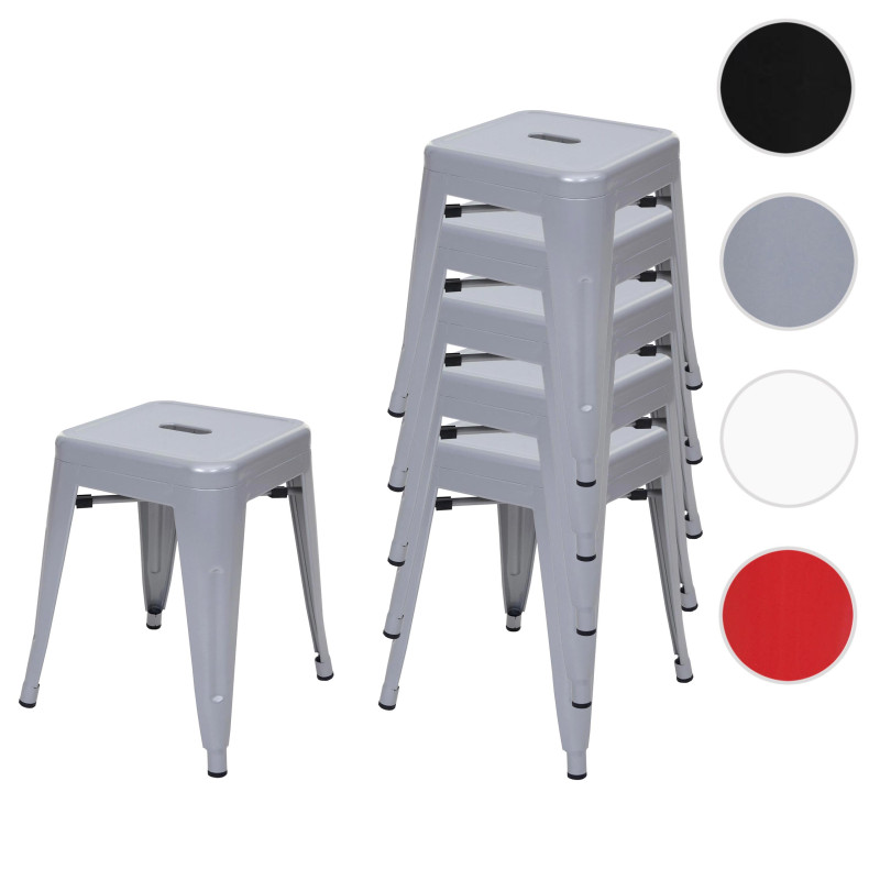 6x Tabouret en métal désign industriel métallique, empilable - gris