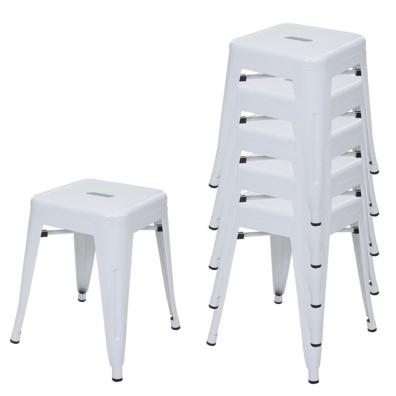 6x Tabouret en métal désign industriel métallique, empilable - blanc