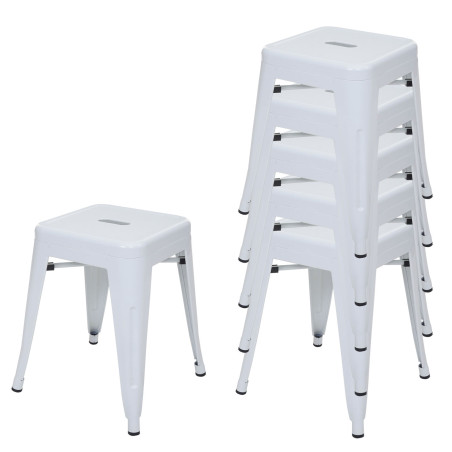 6x Tabouret en métal désign industriel métallique, empilable - blanc