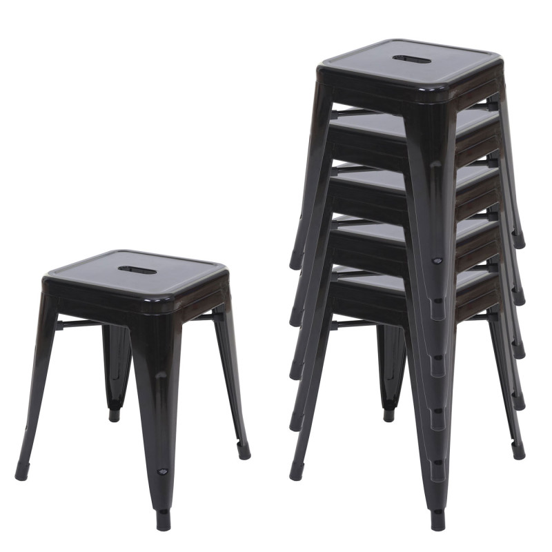 6x tabouret design industriel, empilable - noir