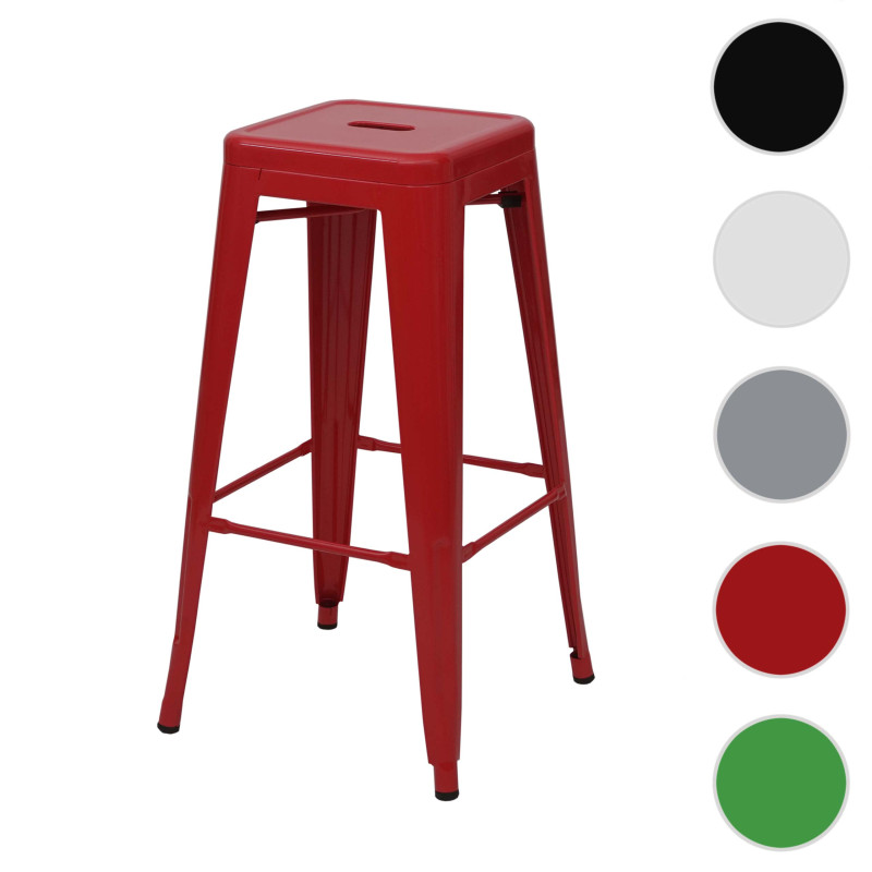 Tabouret de bar chaise de comptoir, métal, empilable, design industriel - rouge