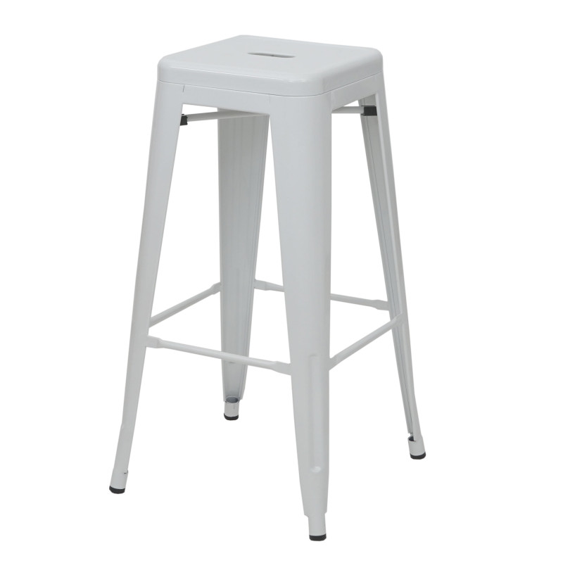 Tabouret de bar chaise de comptoir, métal, empilable, design industriel - blanc