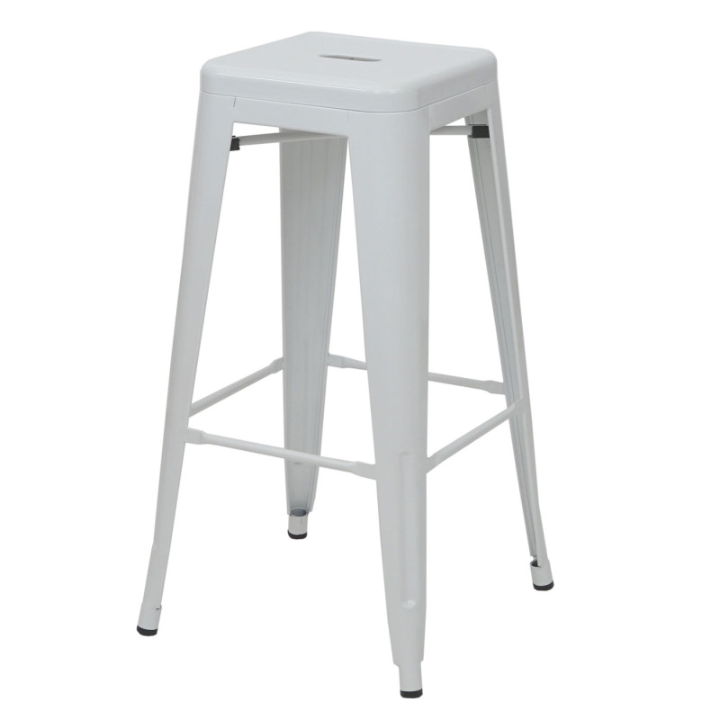 Tabouret de bar chaise de comptoir, métal, empilable, design industriel - blanc