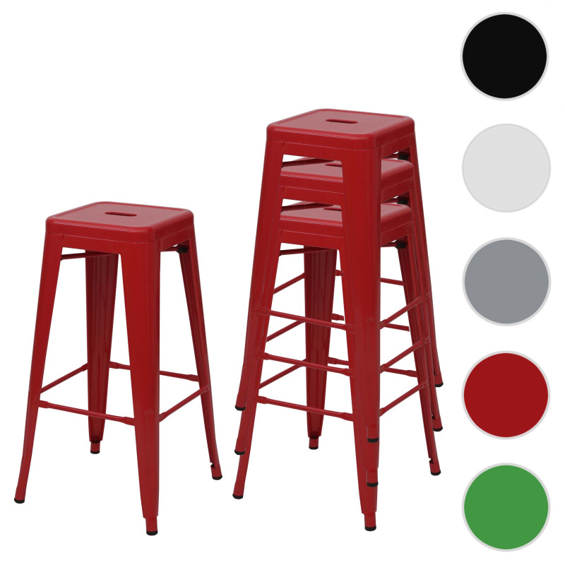 4x tabouret de bar chaise de comptoir, métal, empilable, design industriel - rouge