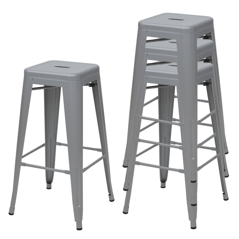 4x tabouret de bar chaise de comptoir, métal, empilable, design industriel - gris