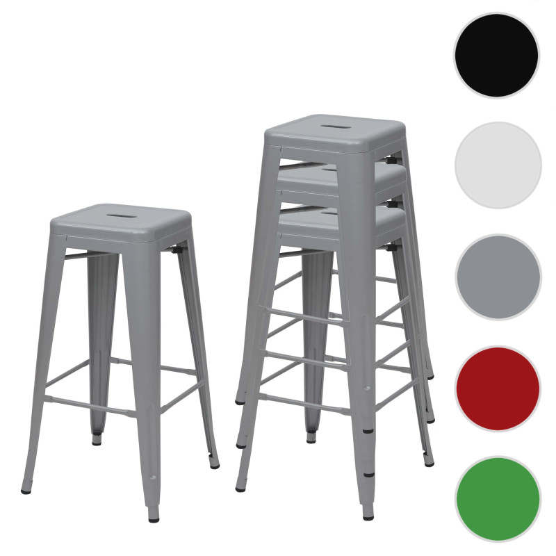 4x tabouret de bar chaise de comptoir, métal, empilable, design industriel - gris