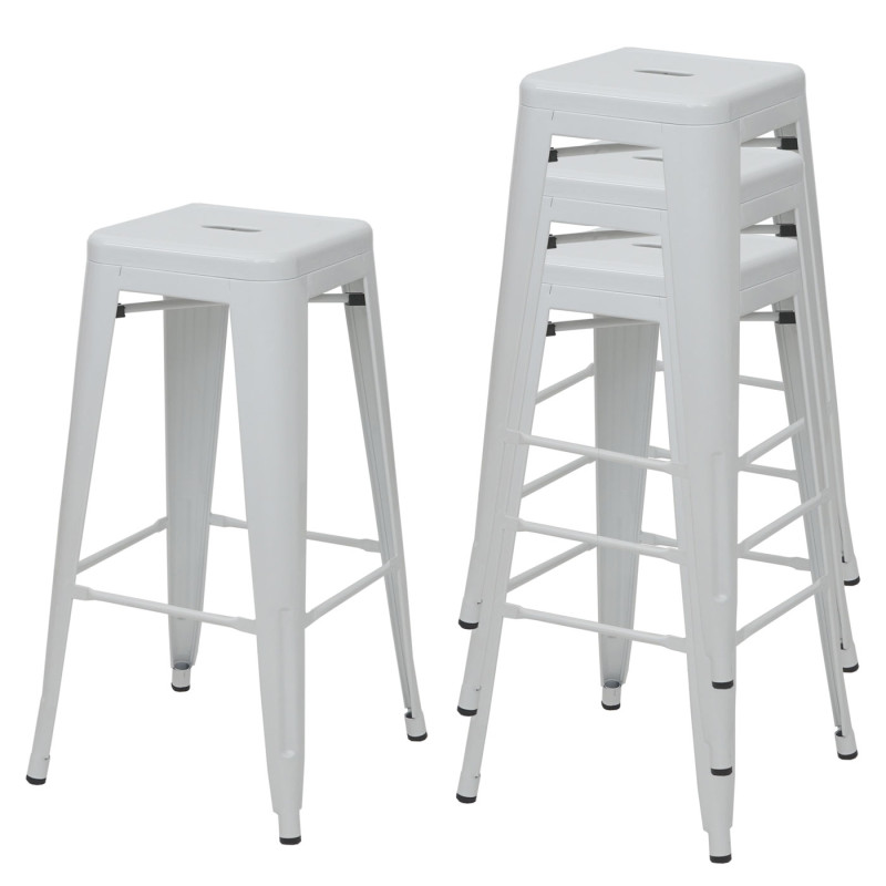 4x tabouret de bar chaise de comptoir, métal, empilable, design industriel - blanc