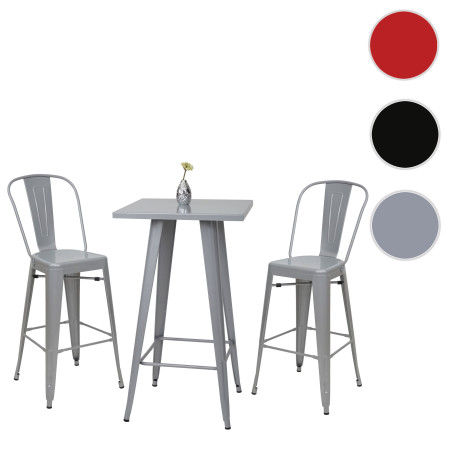 Set table mange-depout + 2x tabouret de bar chaise/table de bar, design industriel - gris