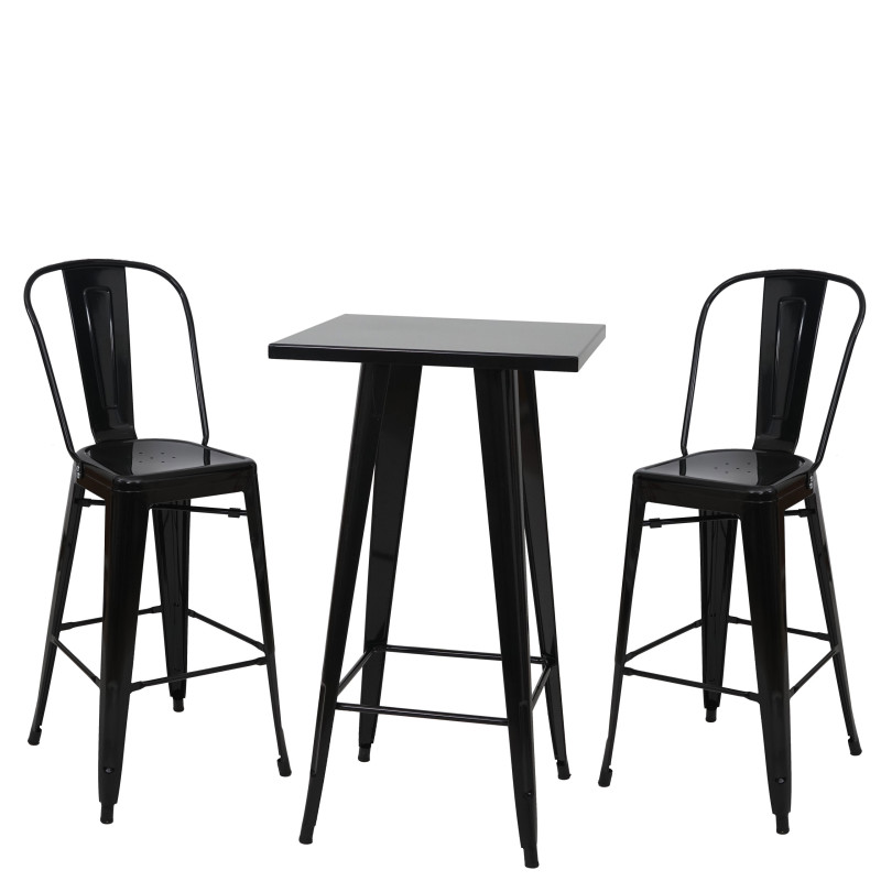 Ensemble de 1x table haute + 2x tabouret de bar métal - noir