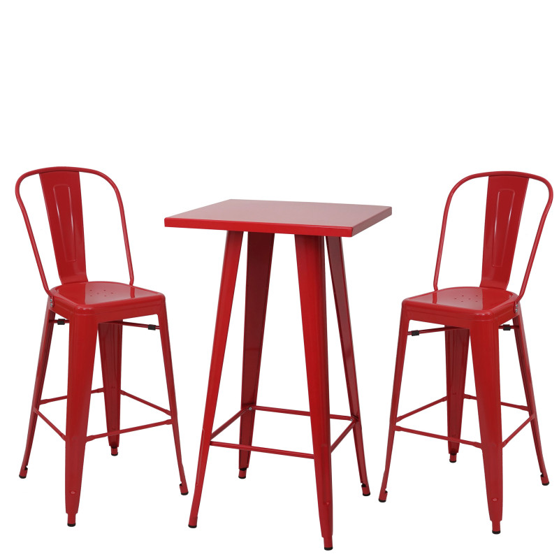 Set table mange-depout + 2x tabouret de bar chaise/table de bar, design industriel - rouge
