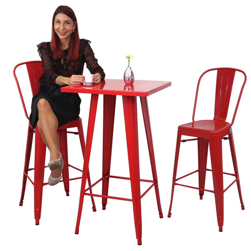 Set table mange-depout + 2x tabouret de bar chaise/table de bar, design industriel - rouge