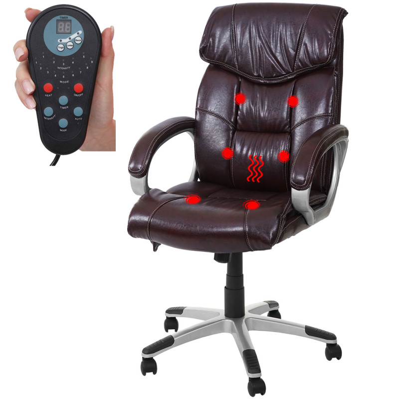 Chaise de bureau fauteuil directorial, pivotant, fonction chauffage / massage, similicuir - bordeaux