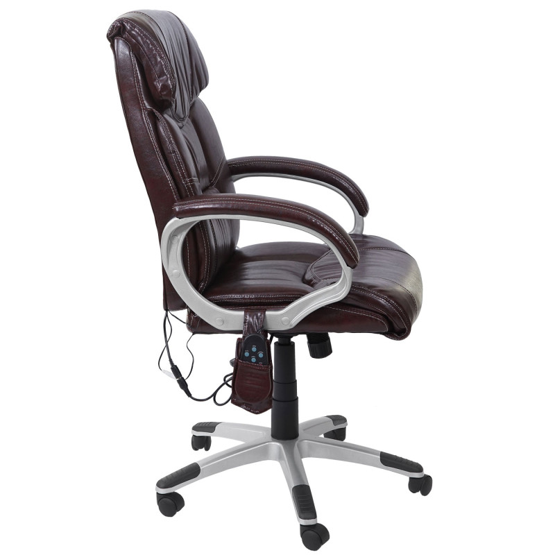 Chaise de bureau fauteuil directorial, pivotant, fonction chauffage / massage, similicuir - bordeaux