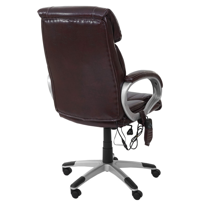 Chaise de bureau fauteuil directorial, pivotant, fonction chauffage / massage, similicuir - bordeaux