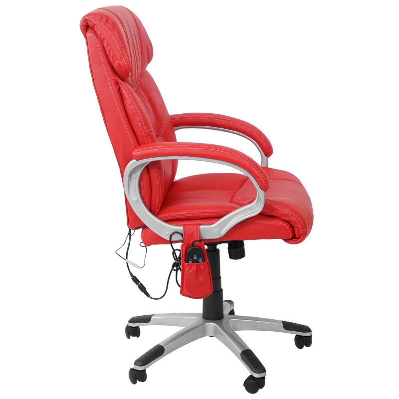 Chaise de bureau fauteuil directorial, pivotant, fonction chauffage / massage, similicuir - rouge