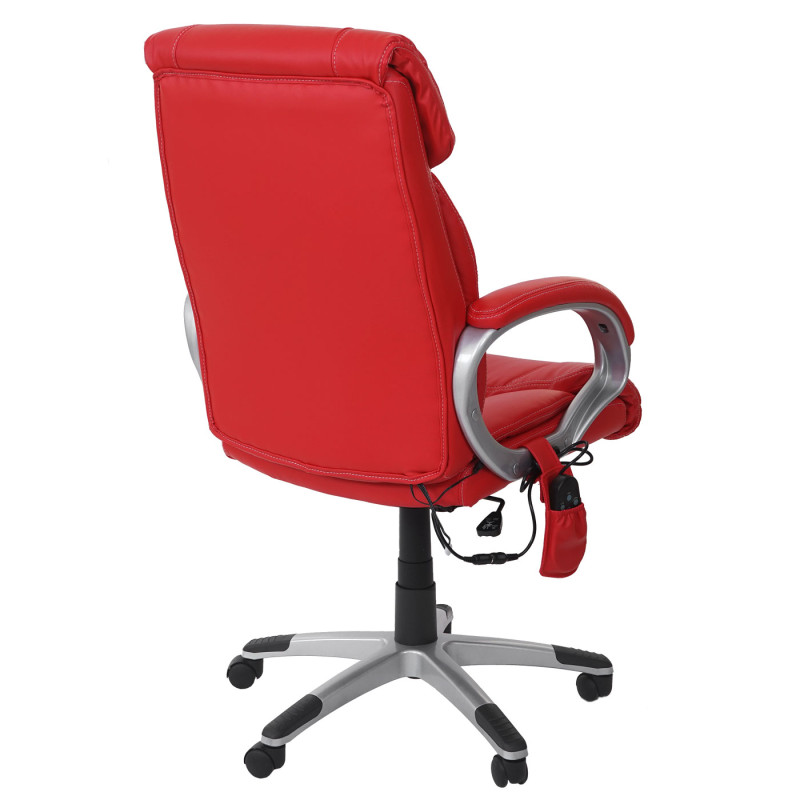 Chaise de bureau fauteuil directorial, pivotant, fonction chauffage / massage, similicuir - rouge