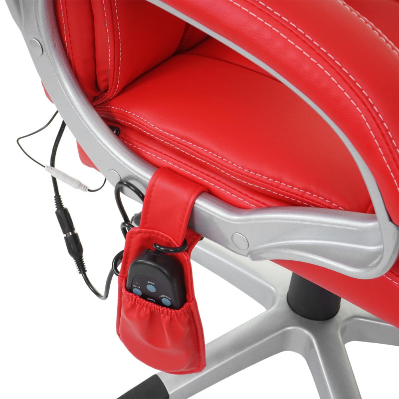 Chaise de bureau fauteuil directorial, pivotant, fonction chauffage / massage, similicuir - rouge