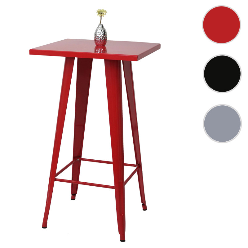 Table haute métal, design industriel 105x60x60cm - rouge