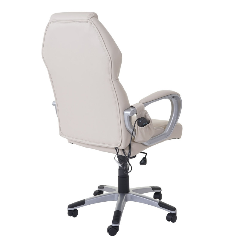 Chaise de bureau fauteuil directorial, pivotant, fonction chauffage / massage, similicuir - crème