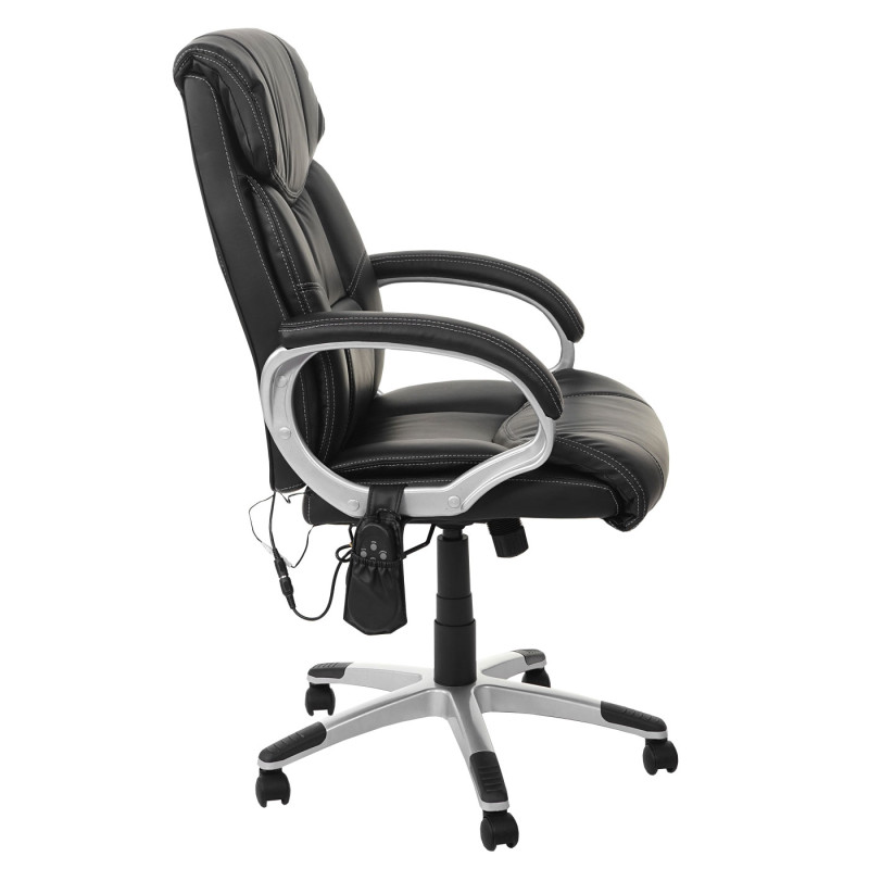 Chaise de bureau fauteuil directorial, pivotant, fonction chauffage / massage, similicuir - noir