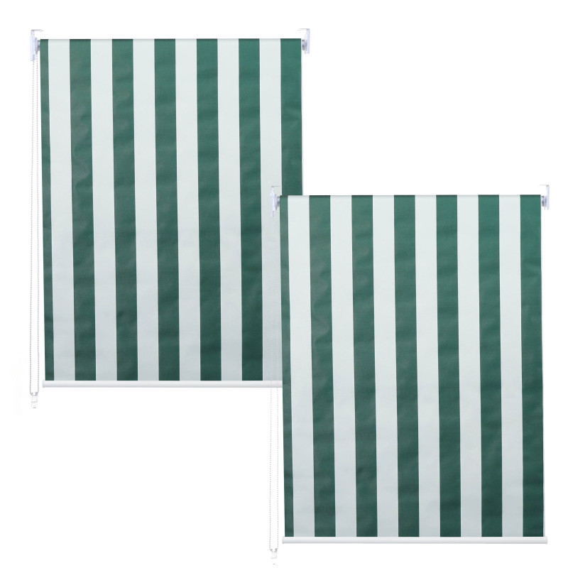 Lot de 2 stores à enroulement 100x160cm protection solaire opaque - vert/blanc