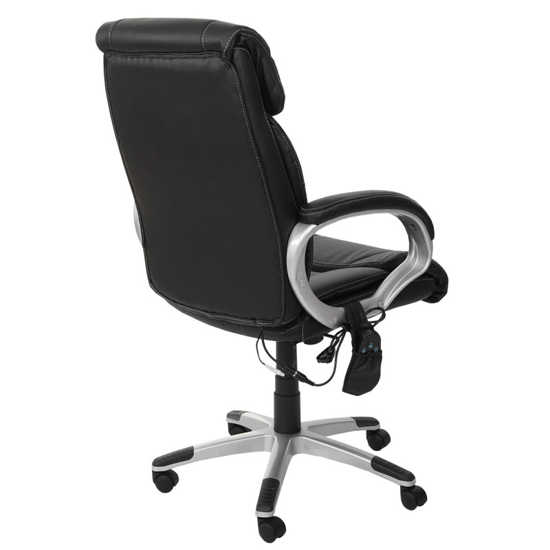 Chaise de bureau fauteuil directorial, pivotant, fonction chauffage / massage, similicuir - noir