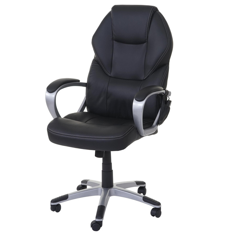 Chaise de bureau fauteuil directorial, pivotant, fonction chauffage / massage, similicuir - noir