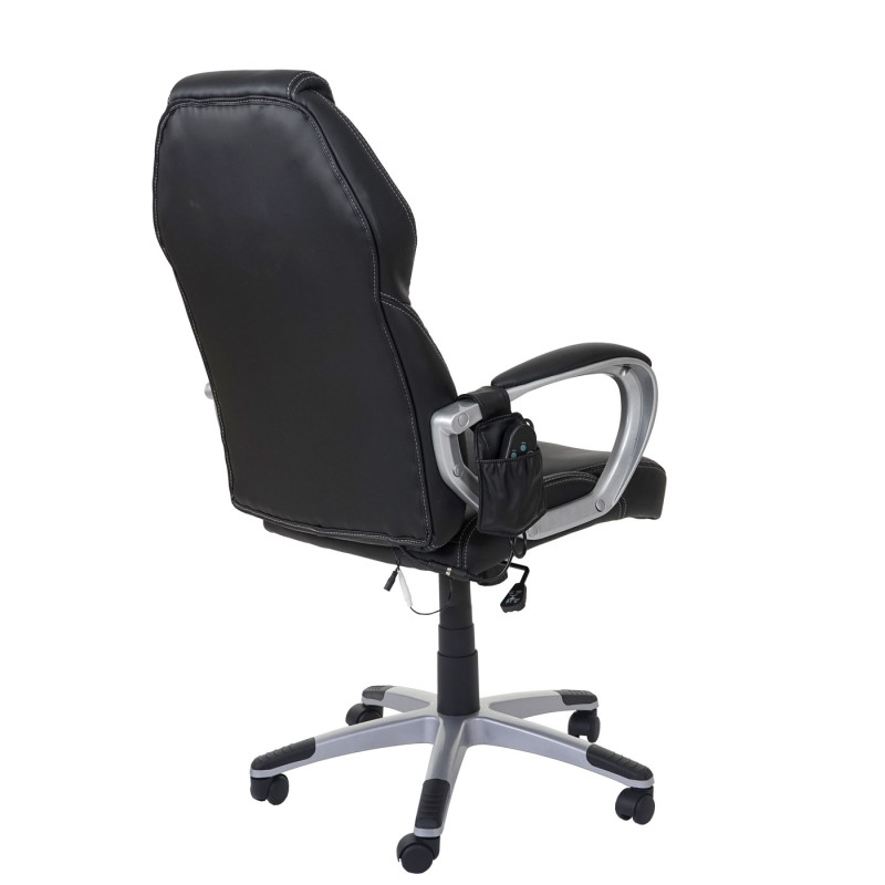 Chaise de bureau fauteuil directorial, pivotant, fonction chauffage / massage, similicuir - noir