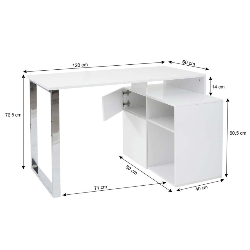 Bureau en angle table d'ordinateur, poli fin 120x80cm - blanc