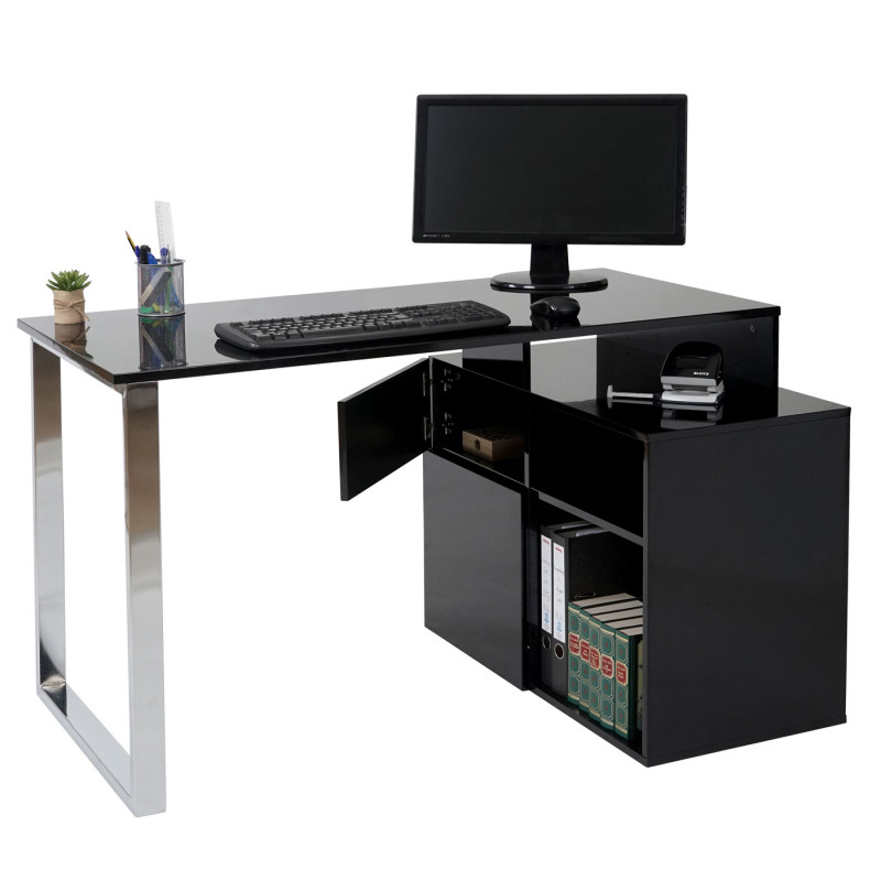 Bureau en angle table d'ordinateur, poli fin 120x80cm - noir