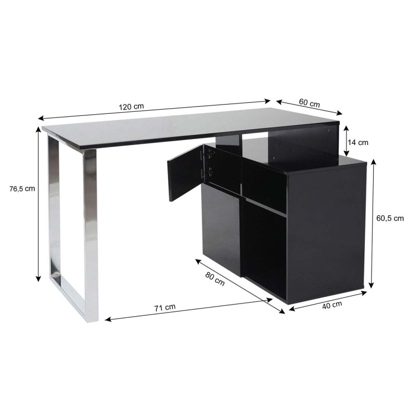 Bureau en angle table d'ordinateur, poli fin 120x80cm - noir